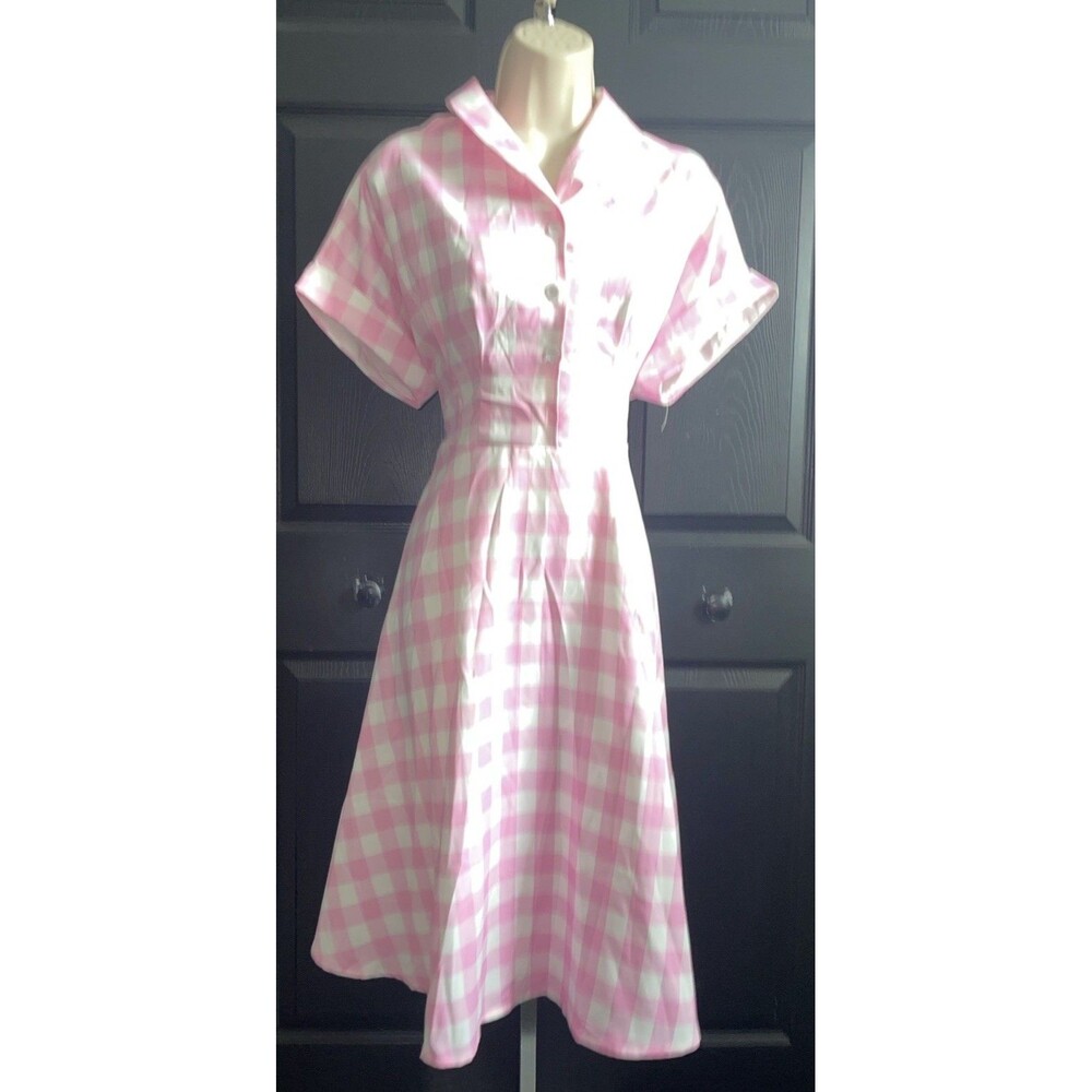 IBTOM CASTLE Pink Gingham Dress L Retro Barbiecore Fit & Flare NWT